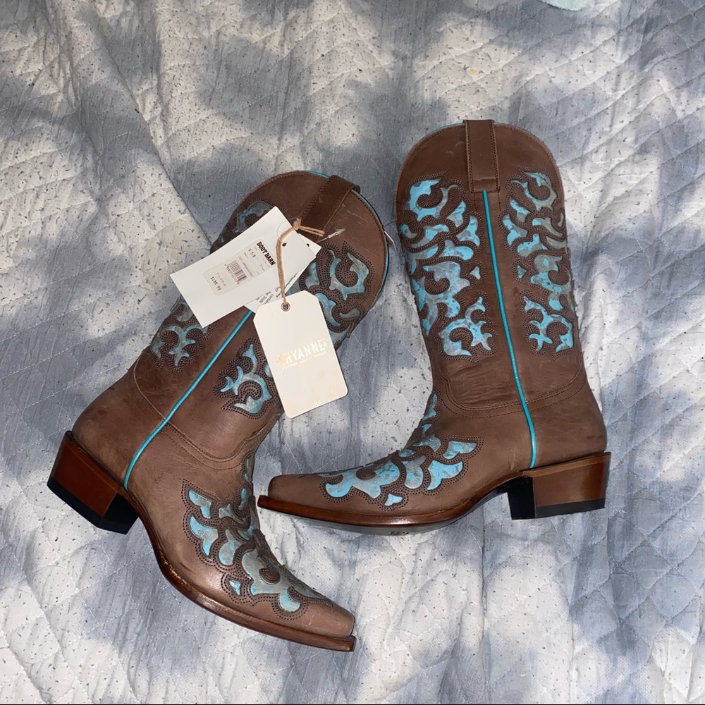 Shyanne brown and turquoise cowboy boots